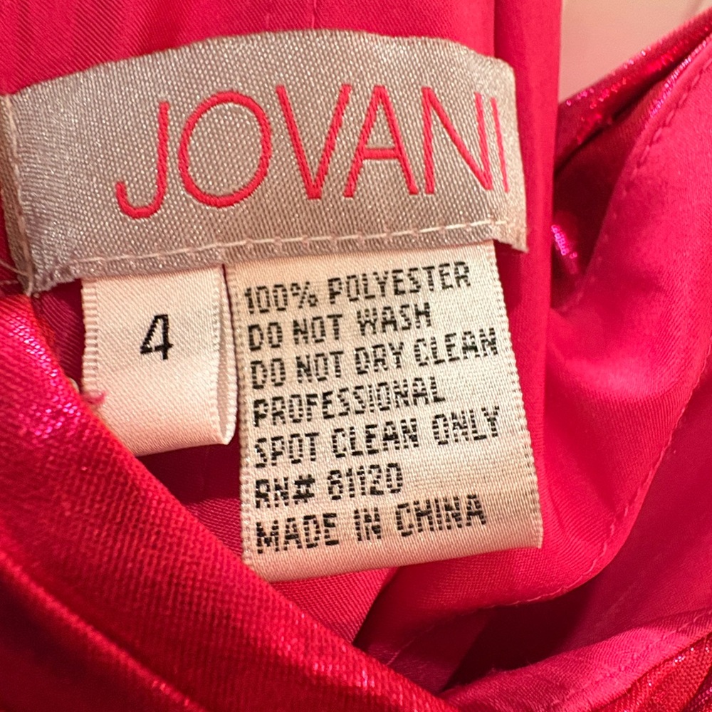 NWT Jovani Hot Pink Metallic V-Neck Spaghetti Strap Pleated A-Line Gown SIZE 4 - Picture 7 of 10